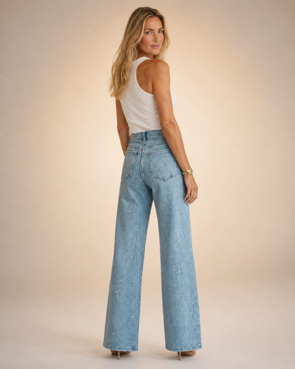 Women's High Waist Glitter Jeans-2