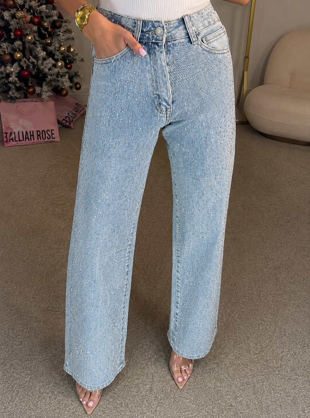 Women's High Waist Glitter Jeans-5
