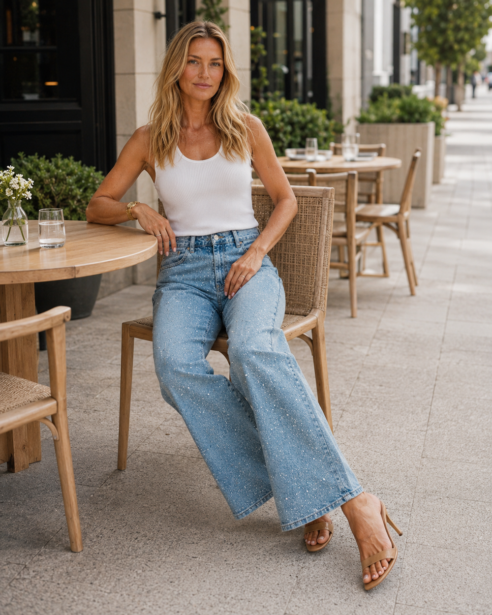 Women's High Waist Glitter Jeans-7