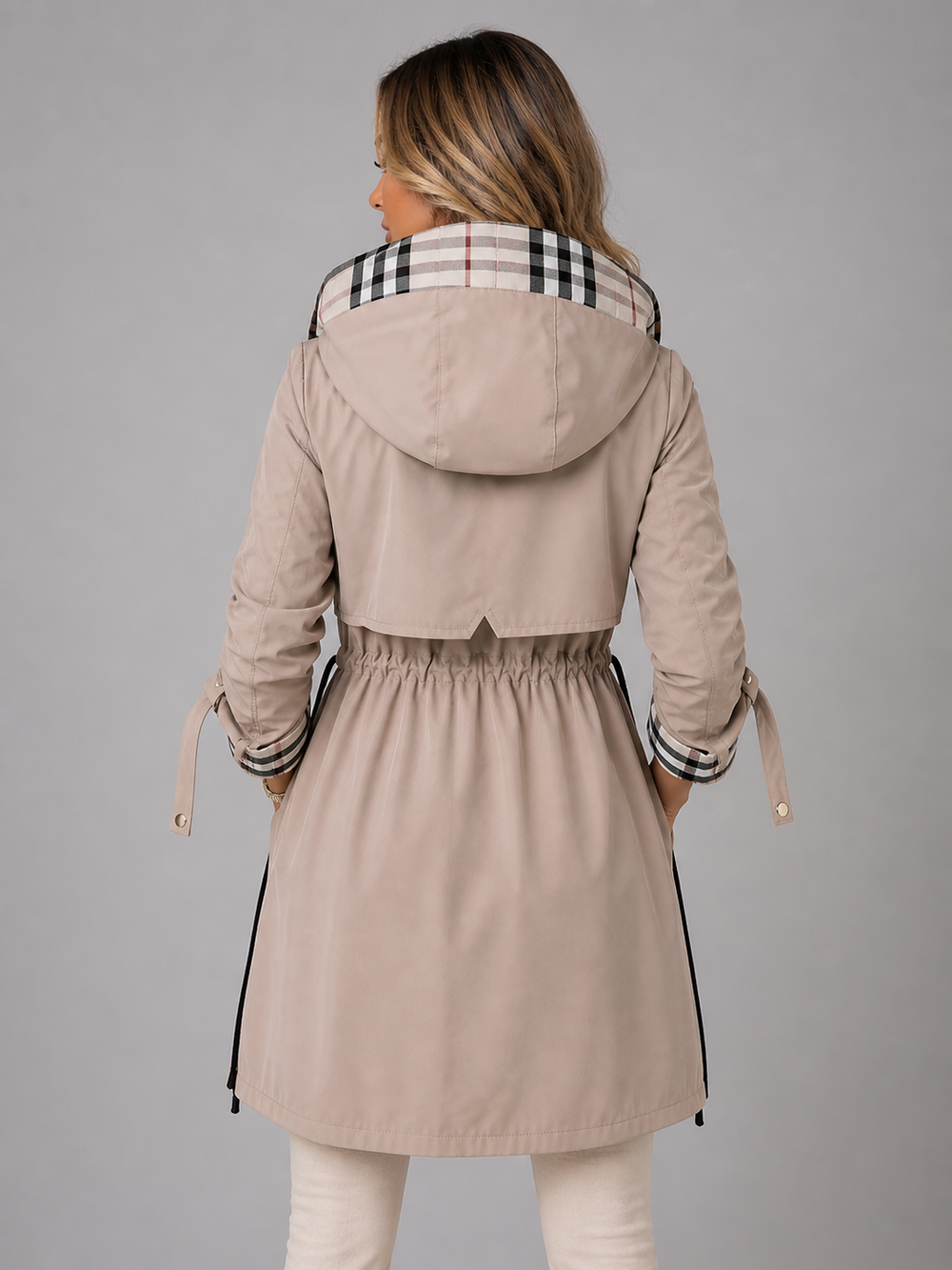Women's Hooded Utility Jacket With Drawstring Waist-3