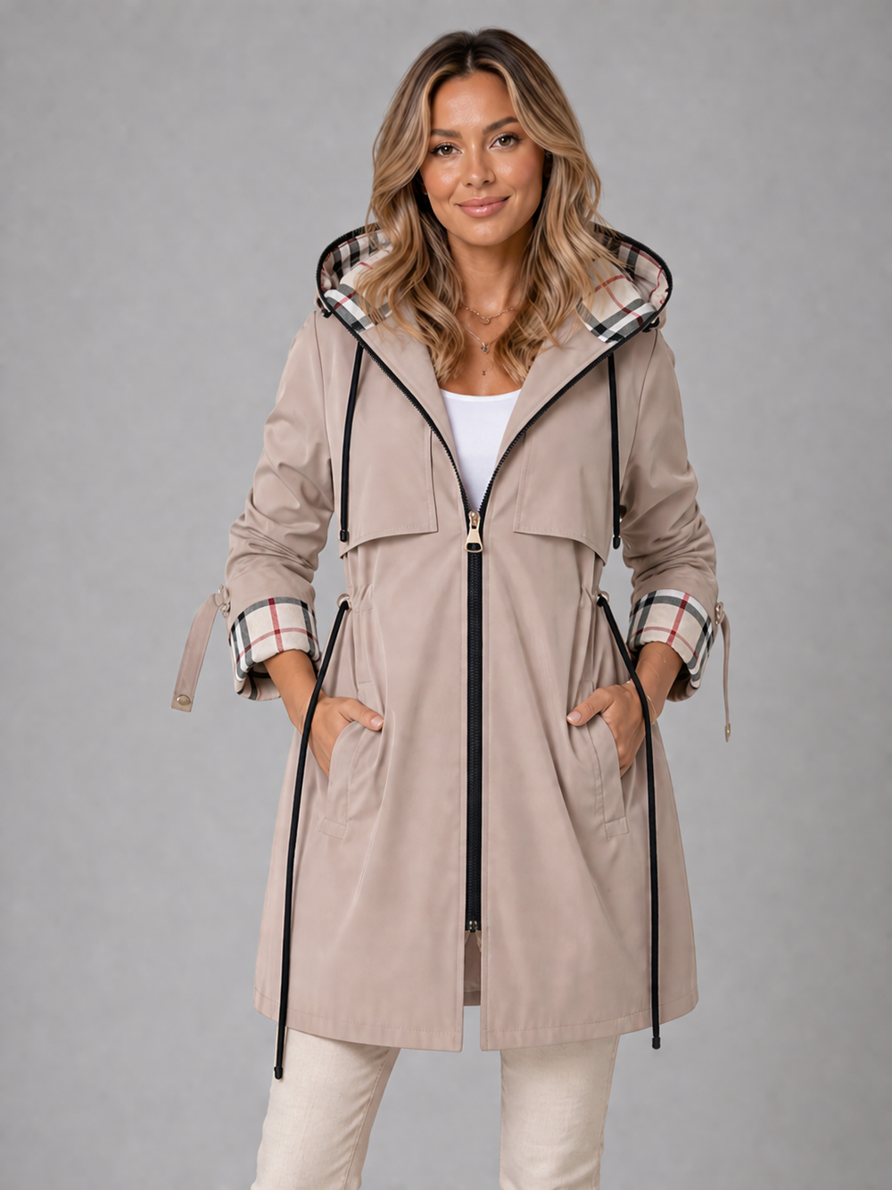 Women's Hooded Utility Jacket With Drawstring Waist-2