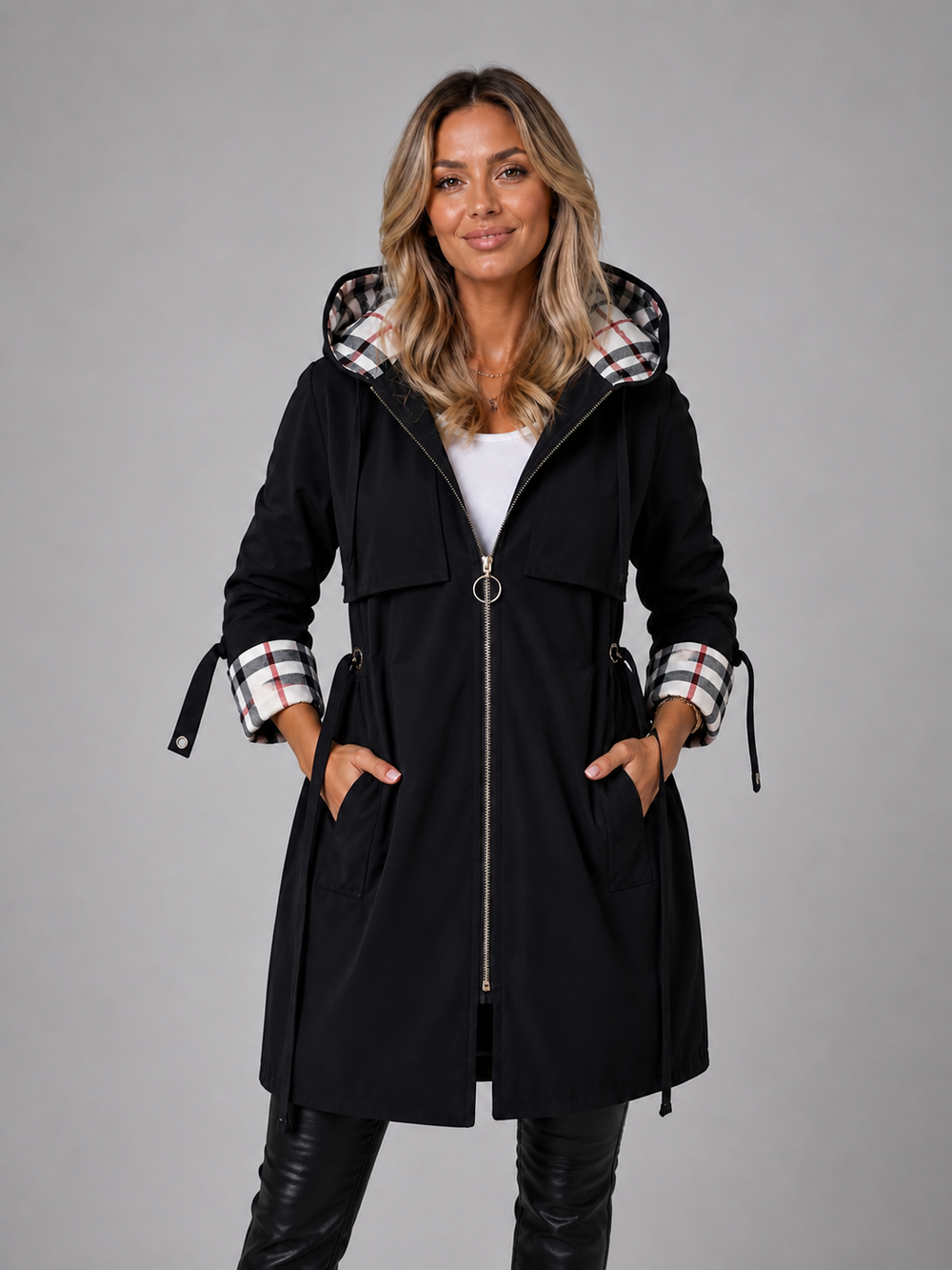 Women's Hooded Utility Jacket With Drawstring Waist-4