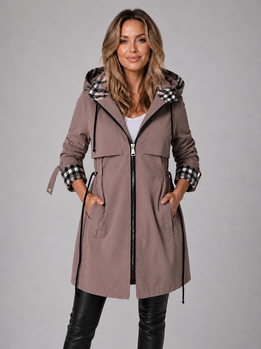 Women's Hooded Utility Jacket With Drawstring Waist-1