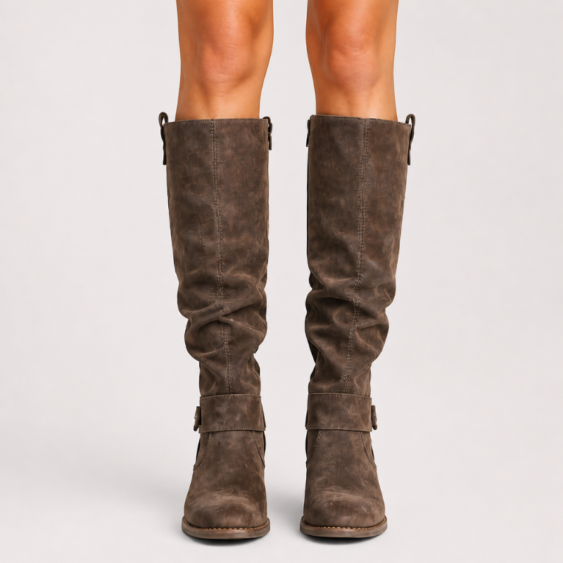 Women's Knee-High Boots with Buckle Detail-2