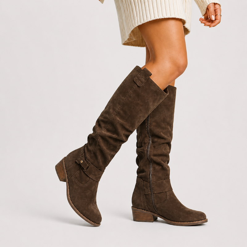 Women's Knee-High Boots with Buckle Detail-1