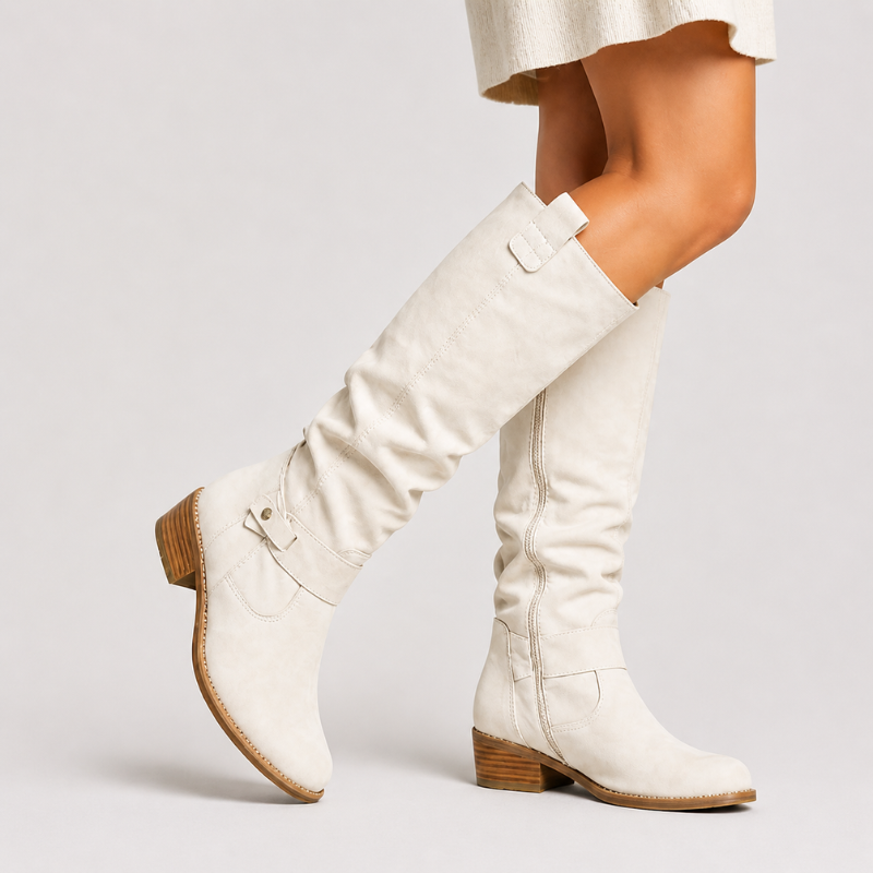 Women's Knee-High Boots with Buckle Detail-1