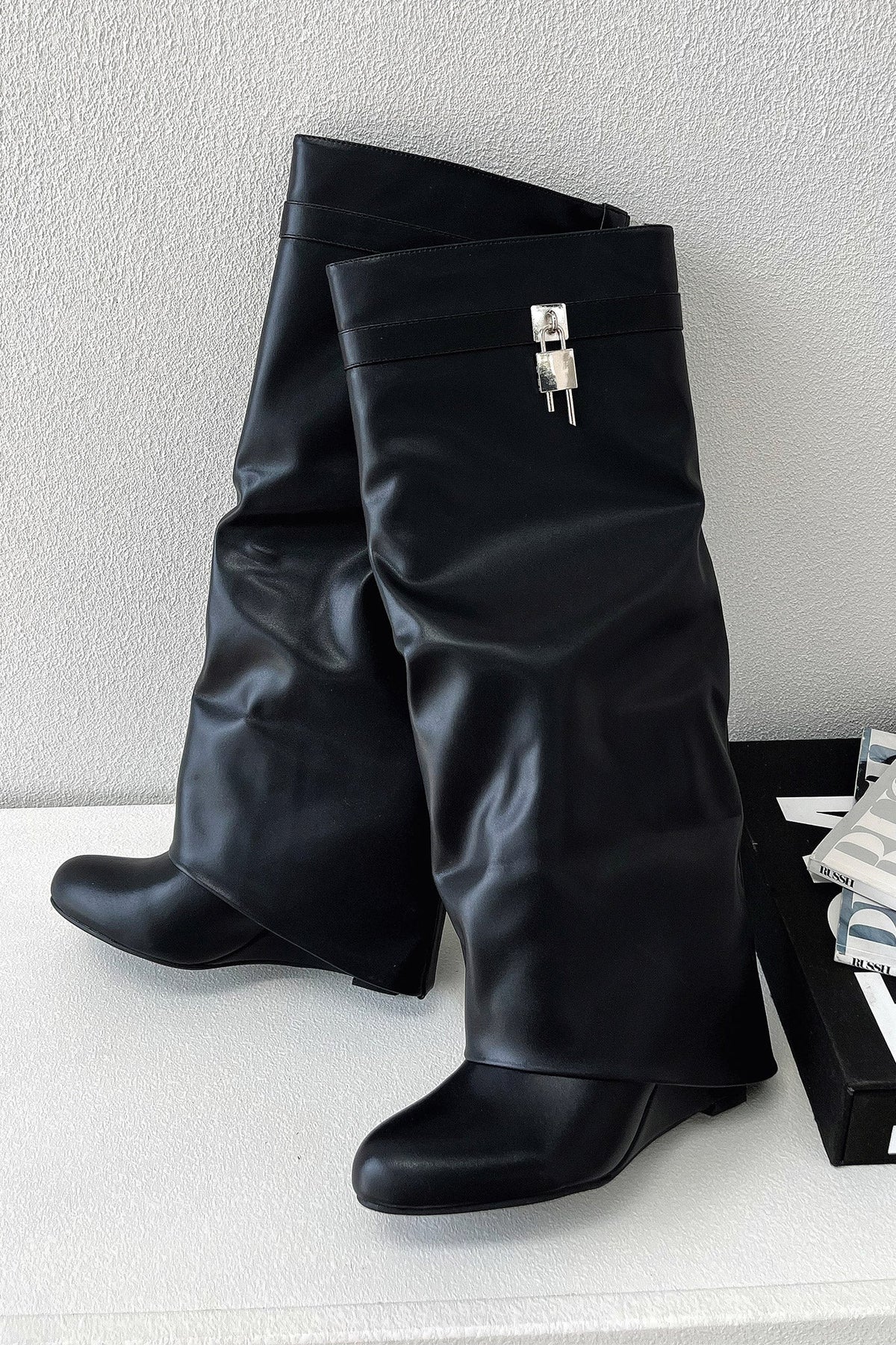 Women's Knee-High Wedge Boot with Zipper Detail-3