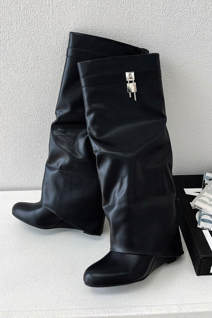 Women's Knee-High Wedge Boot with Zipper Detail-3