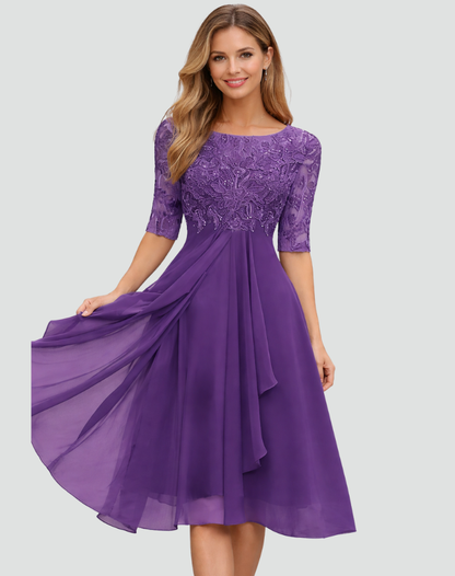 Women's Lace Bodice Midi Dress with Three-Quarter Sleeves – view 4