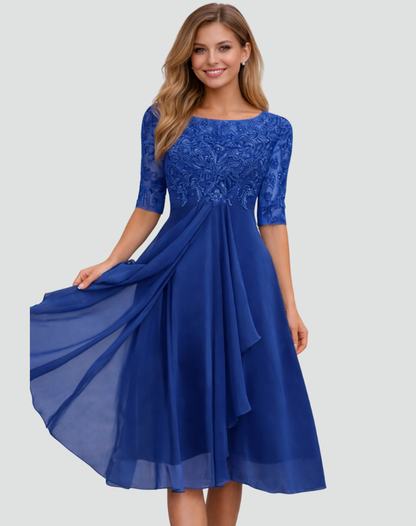 Women's Lace Bodice Midi Dress with Three-Quarter Sleeves – view 7