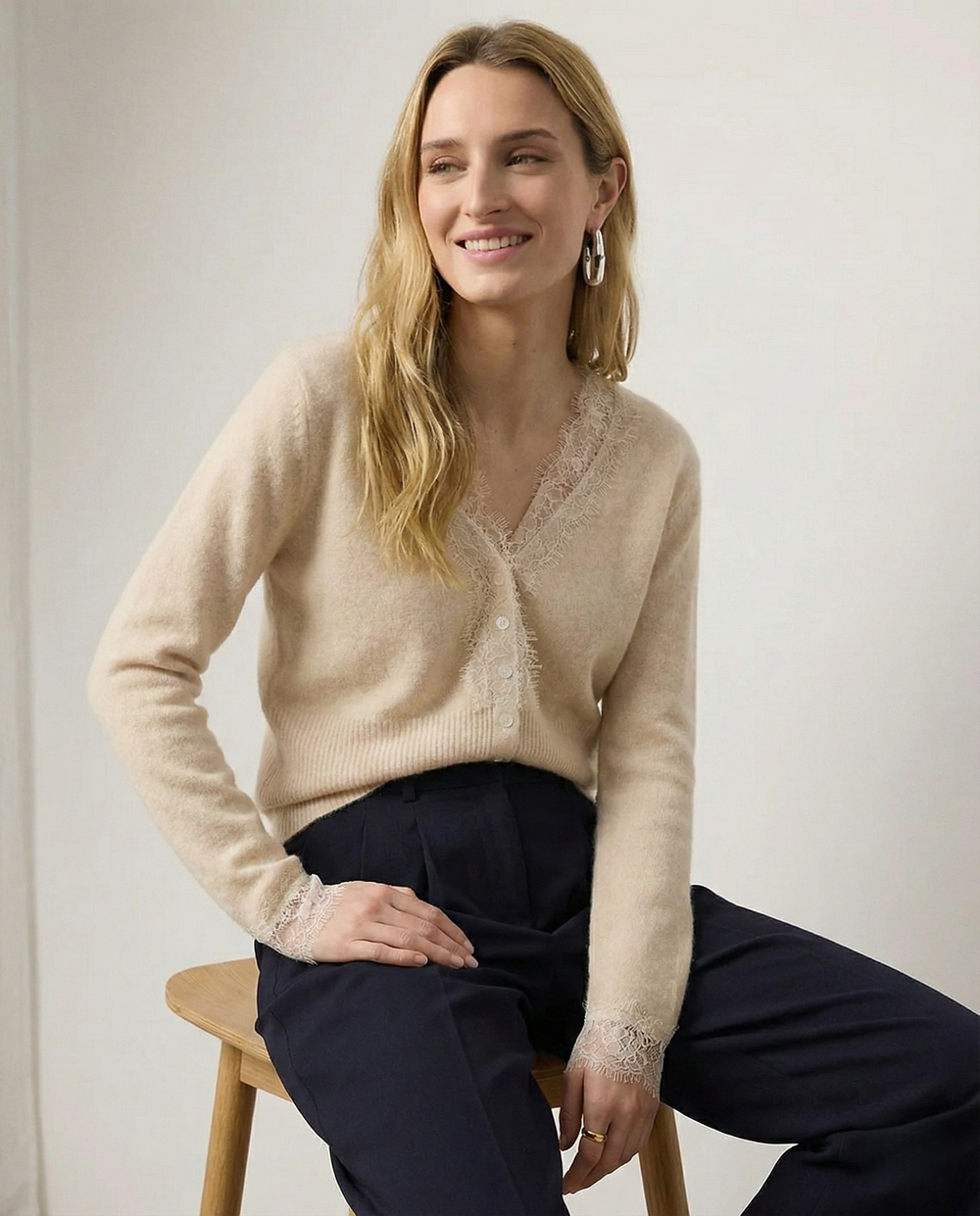 Women's Lace Knit Cardigan With V-Neck-1