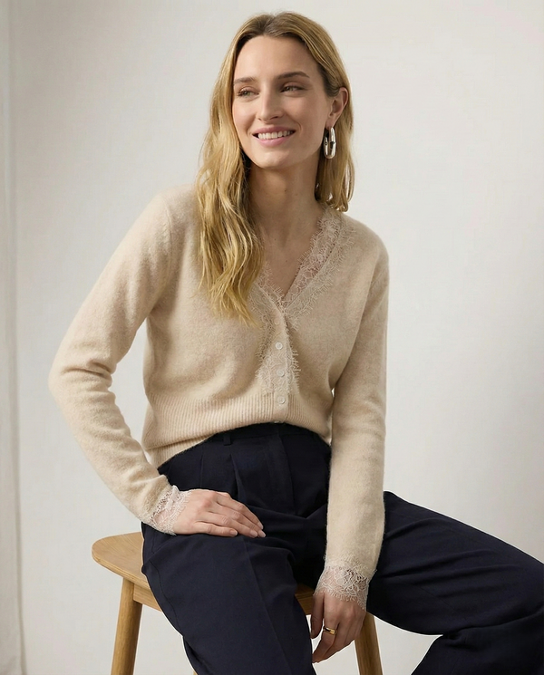 Women's Lace Knit Cardigan With V-Neck-1