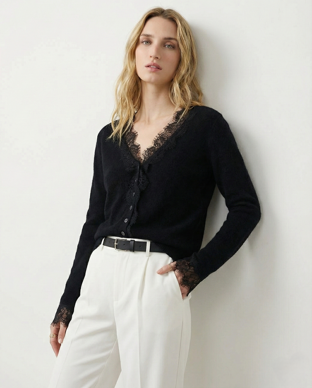 Women's Lace Knit Cardigan With V-Neck-14