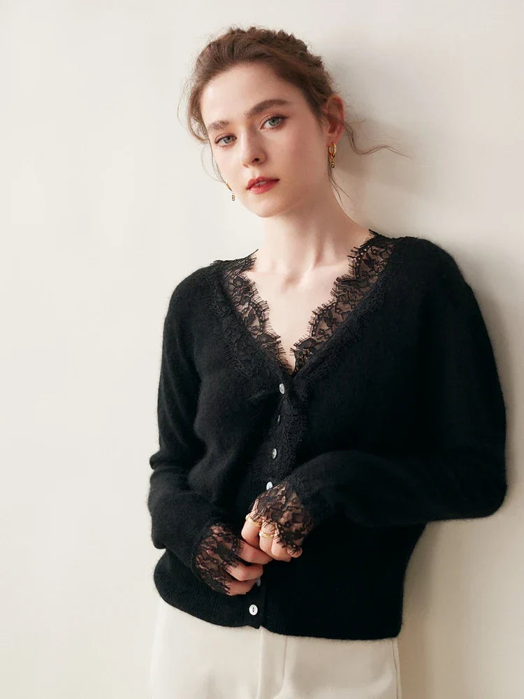 Women's Lace Knit Cardigan With V-Neck-39