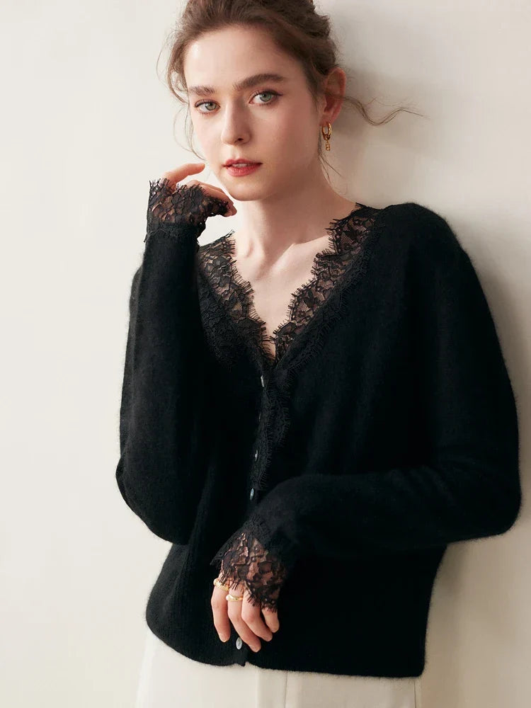 Women's Lace Knit Cardigan With V-Neck-41