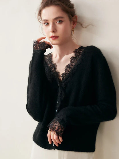 Women's Lace Knit Cardigan With V-Neck-41