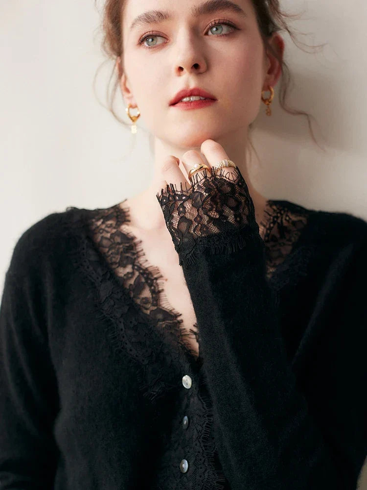 Women's Lace Knit Cardigan With V-Neck-42