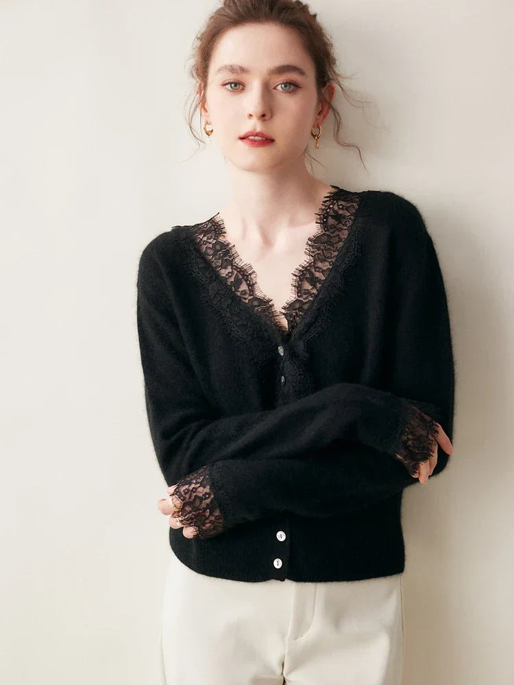 Women's Lace Knit Cardigan With V-Neck-43