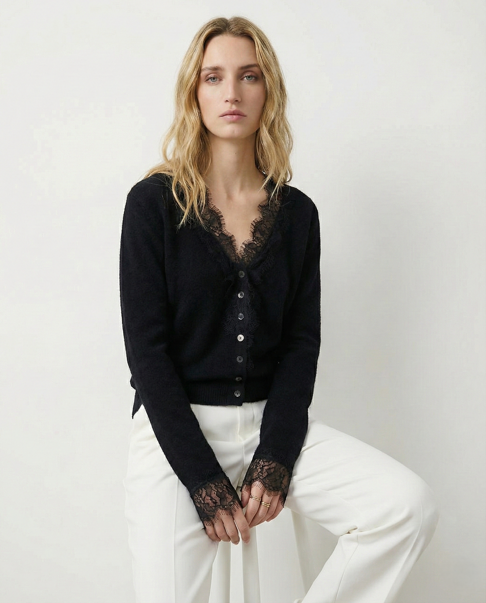 Women's Lace Knit Cardigan With V-Neck-12