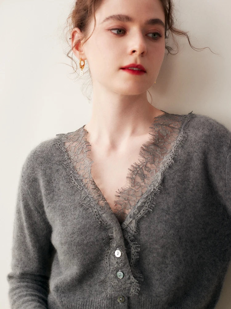 Women's Lace Knit Cardigan With V-Neck-24