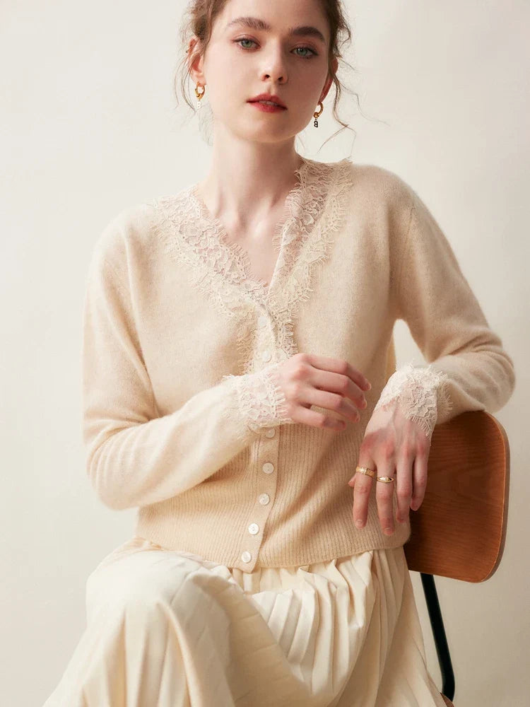 Women's Lace Knit Cardigan With V-Neck-34