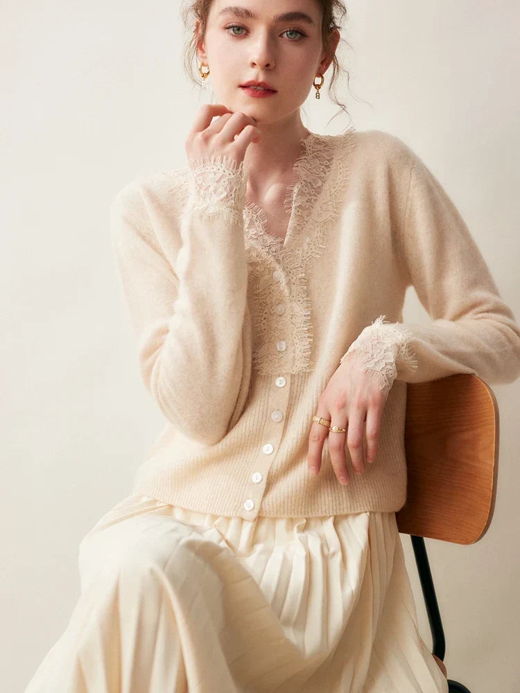Women's Lace Knit Cardigan With V-Neck-35