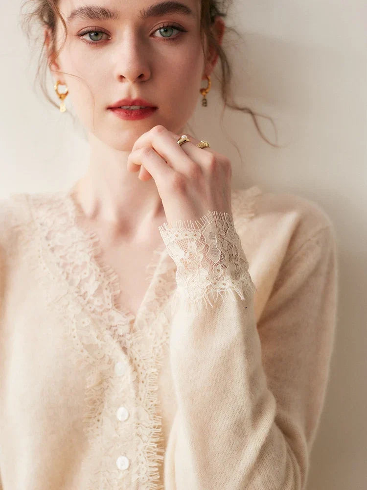 Women's Lace Knit Cardigan With V-Neck-36