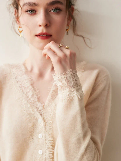 Women's Lace Knit Cardigan With V-Neck-36