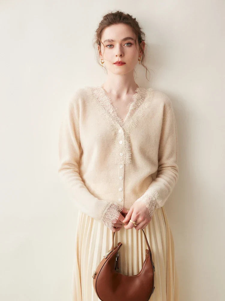 Women's Lace Knit Cardigan With V-Neck-37