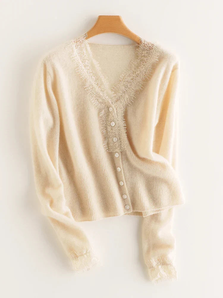 Women's Lace Knit Cardigan With V-Neck-47