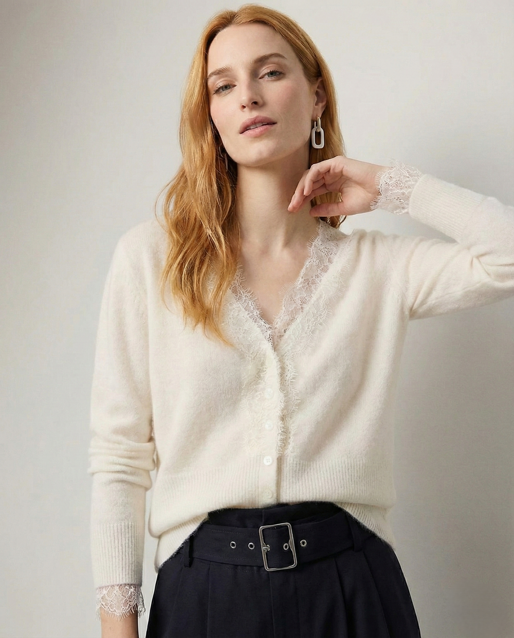 Women's Lace Knit Cardigan With V-Neck-10