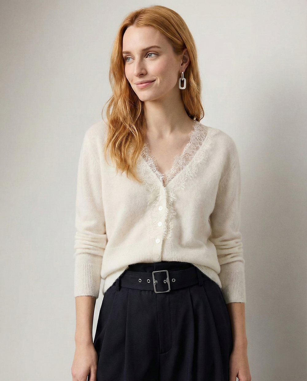 Women's Lace Knit Cardigan With V-Neck-11