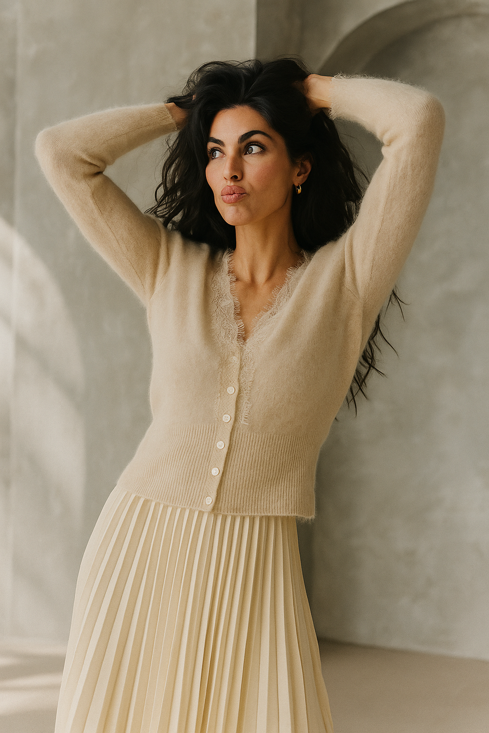 Women's Lace Knit Cardigan With V-Neck-18