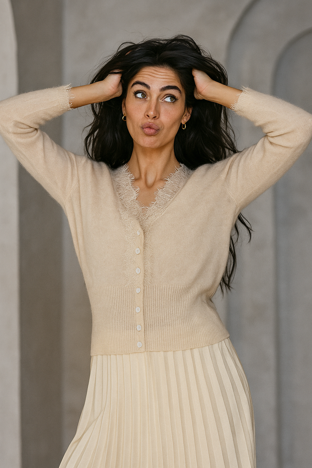 Women's Lace Knit Cardigan With V-Neck-19