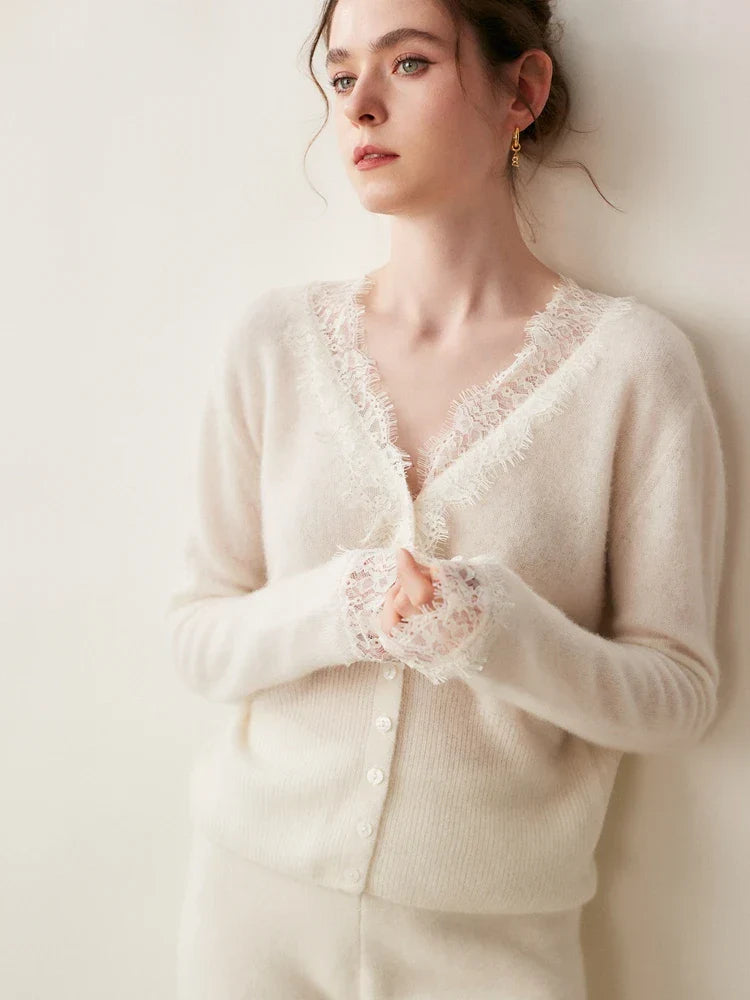 Women's Lace Knit Cardigan With V-Neck-28