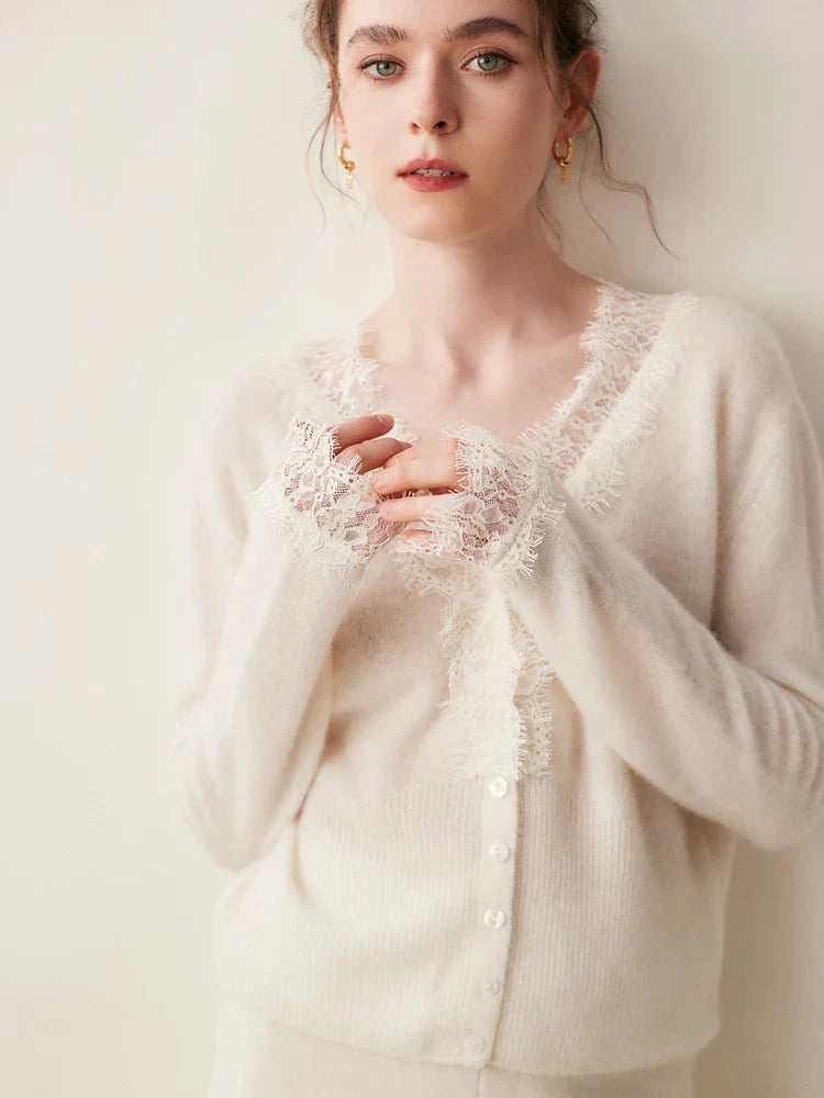 Women's Lace Knit Cardigan With V-Neck-29