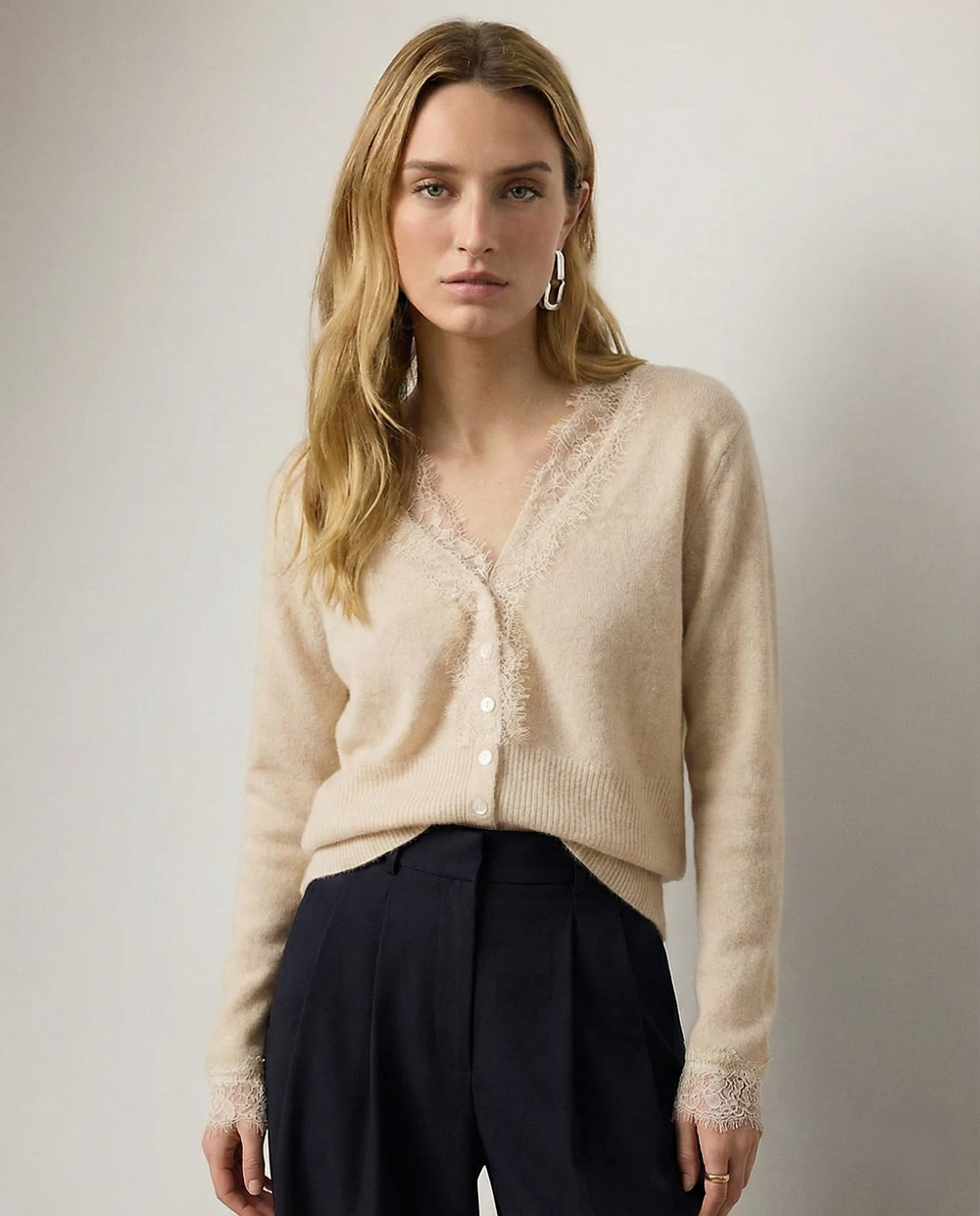 Women's Lace Knit Cardigan With V-Neck-2