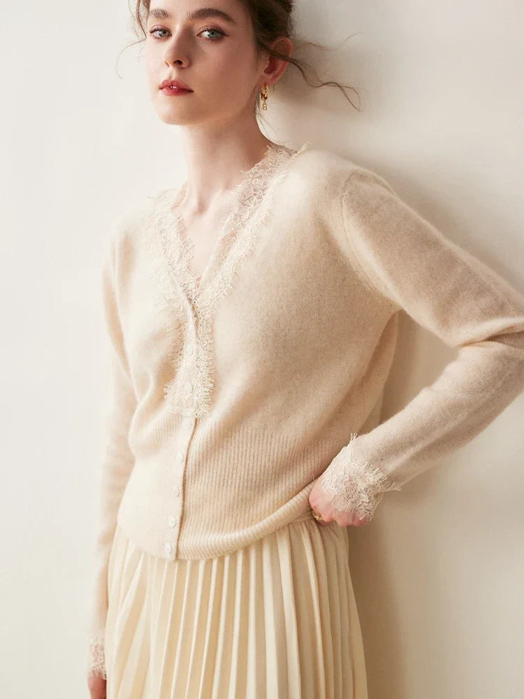 Women's Lace Knit Cardigan With V-Neck-32