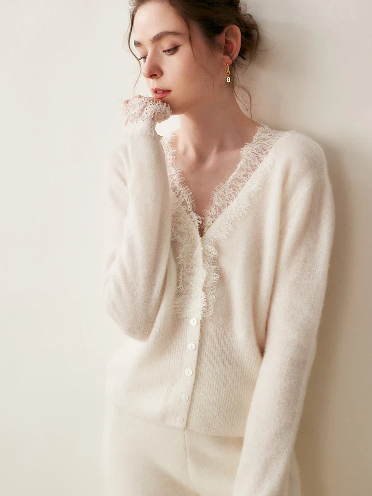 Women's Lace Knit Cardigan With V-Neck-27