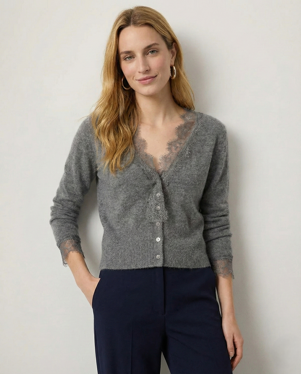Women's Lace Knit Cardigan With V-Neck-8