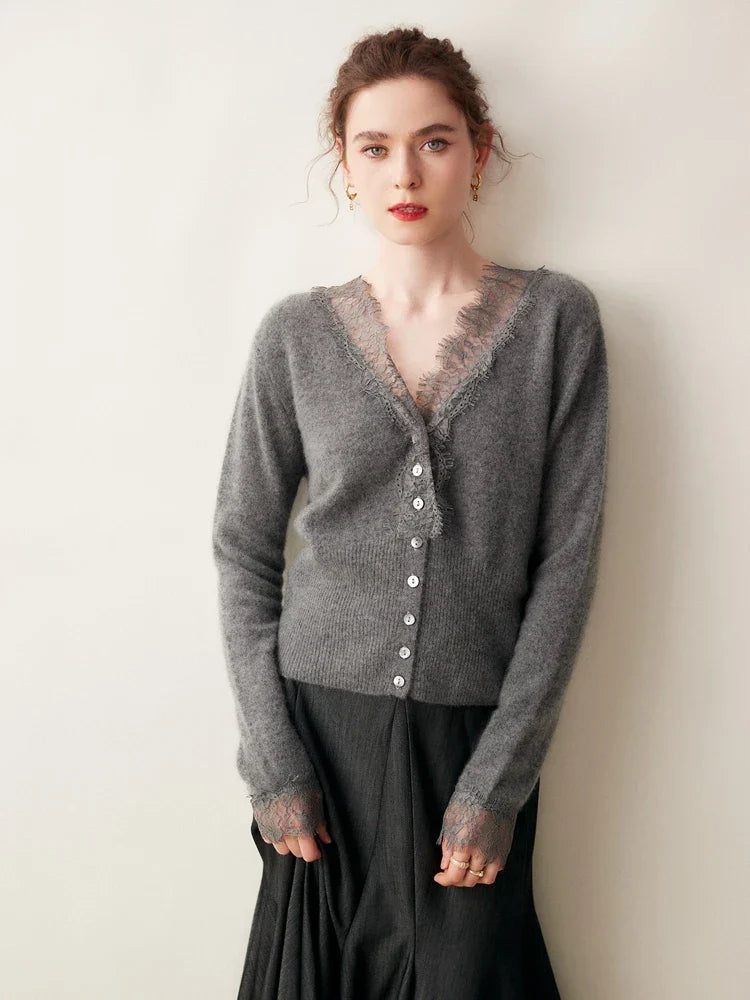 Women's Lace Knit Cardigan With V-Neck-22