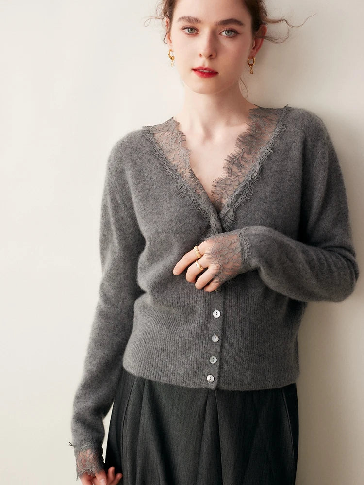 Women's Lace Knit Cardigan With V-Neck-23