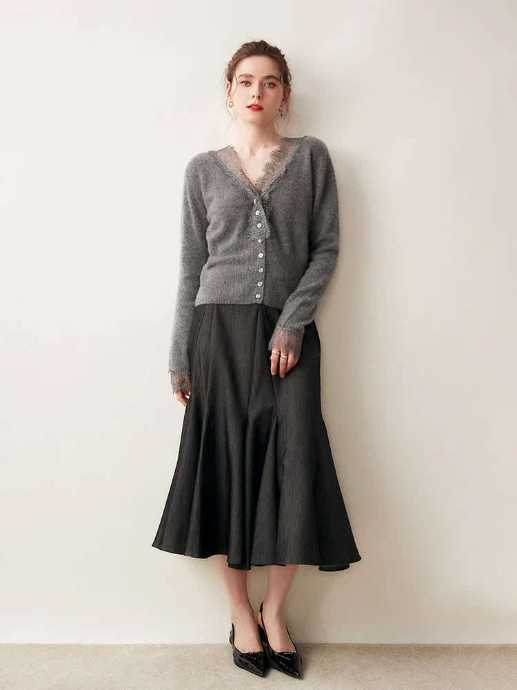 Women's Lace Knit Cardigan With V-Neck-25