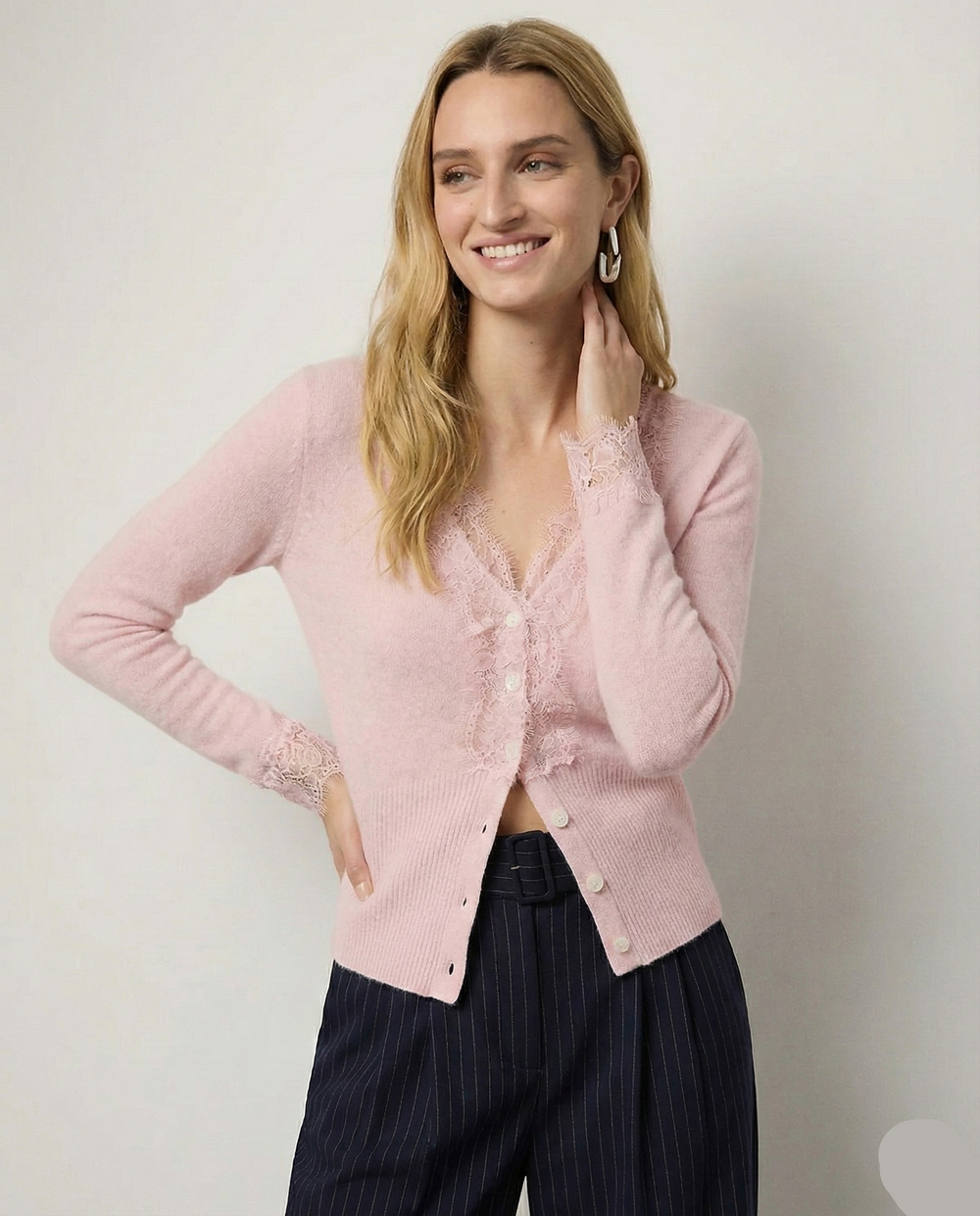 Women's Lace Knit Cardigan With V-Neck-6
