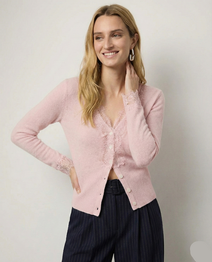 Women's Lace Knit Cardigan With V-Neck-6