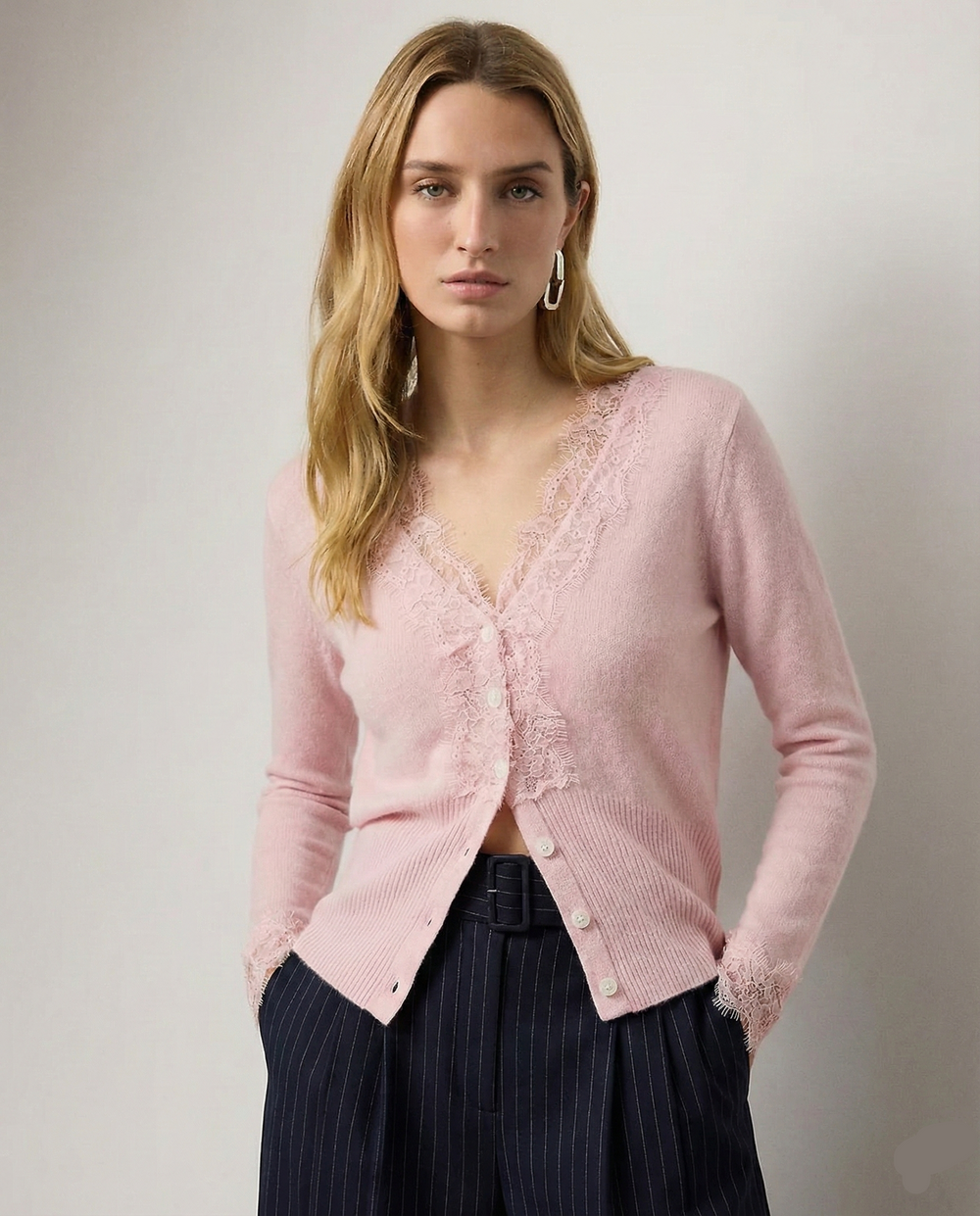 Women's Lace Knit Cardigan With V-Neck-4