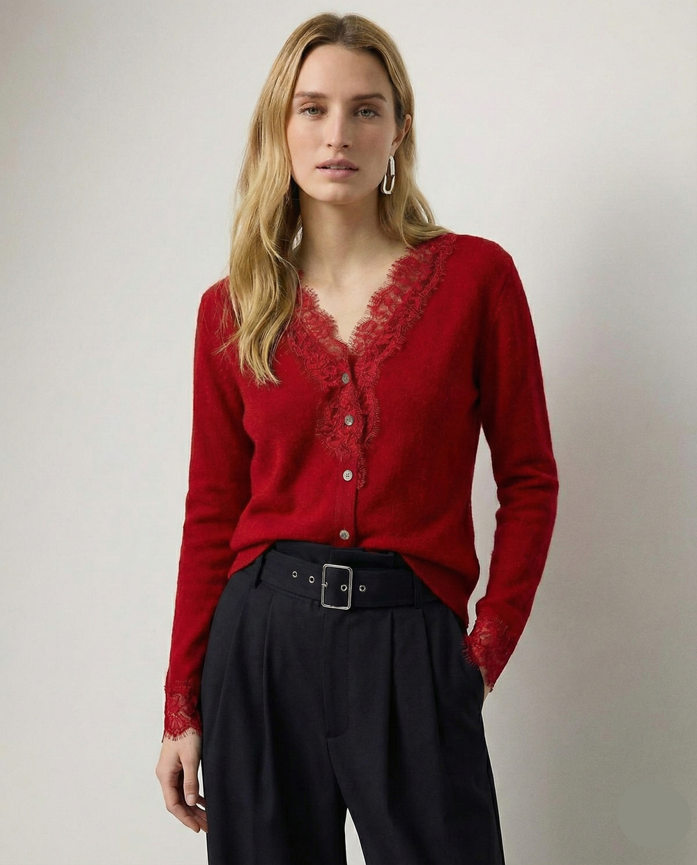 Women's Lace Knit Cardigan With V-Neck-17