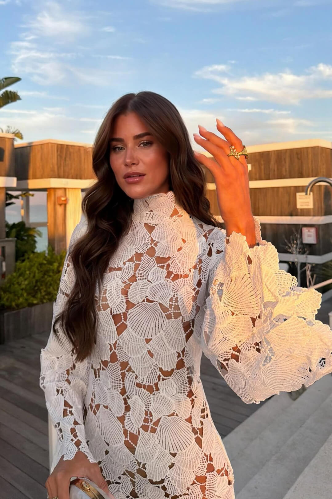 Women's Lace Long Sleeve Shirt Dress-4