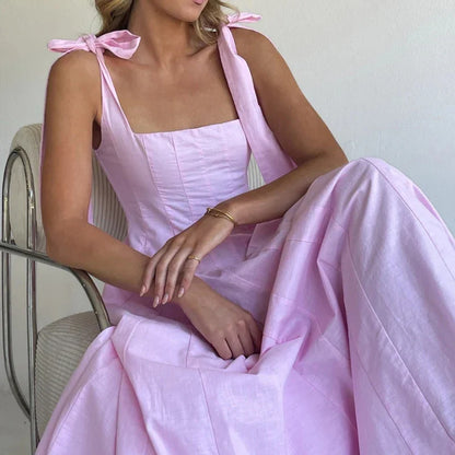 Women's Lace-Up Maxi Wedding Guest Dress-7