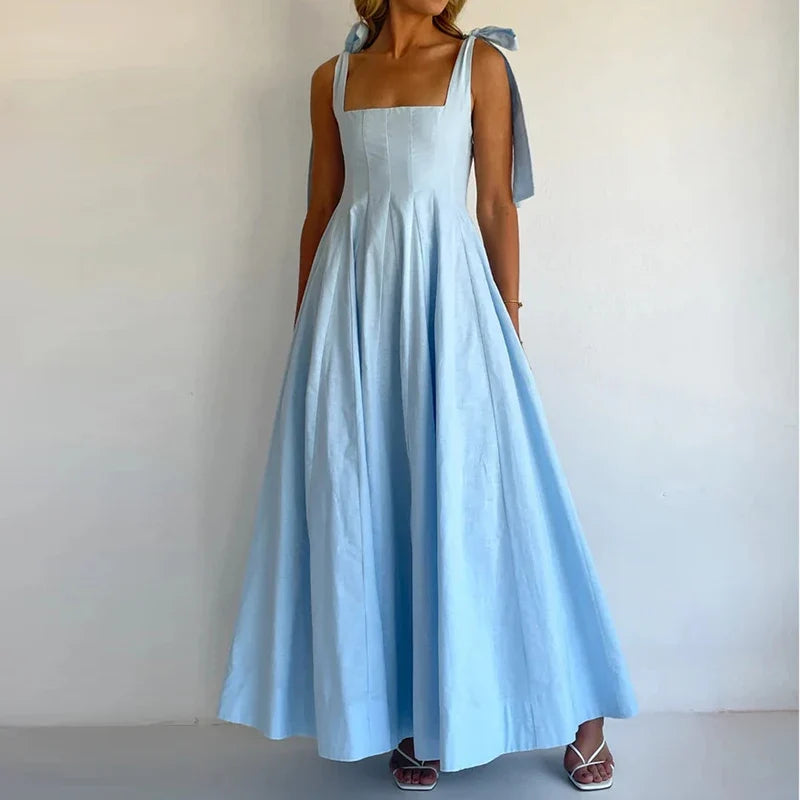 Women's Lace-Up Maxi Wedding Guest Dress-17